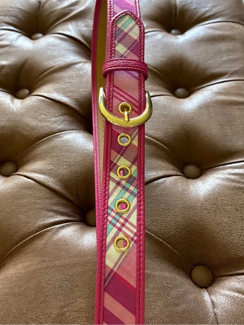 Talbots Pink Leather Tartan Belt Size Medium